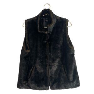Cejon Womens Faux Fur Vest Sleeveless Full‎ Zip Black Size: M 538